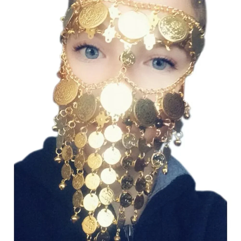 Gold Coin Veil for Belly Dance Halloween Party Cosplay Jewelry Accessory